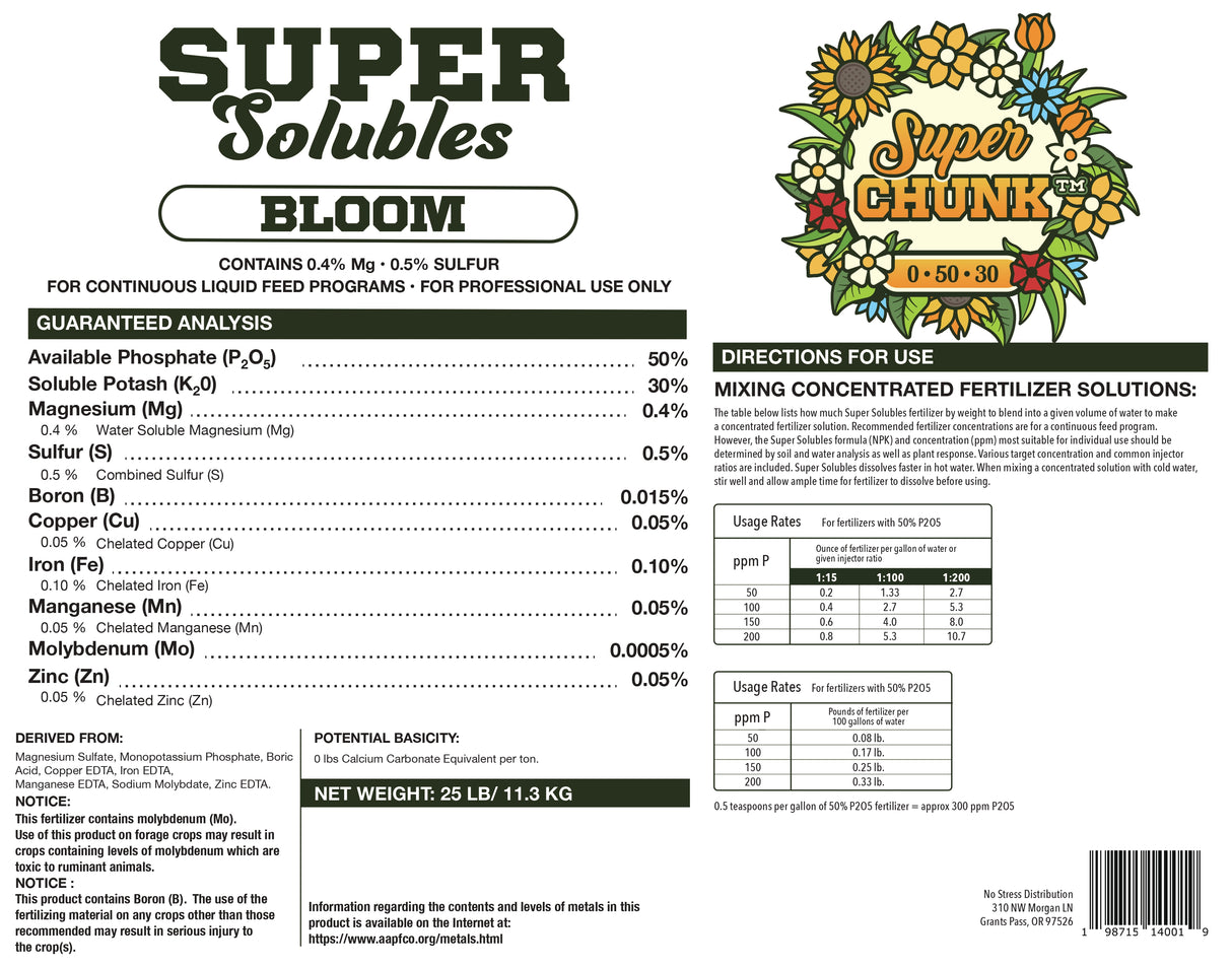 Super Solubles Super Chunk (Bloom) 0-50-30, 25 lbs.