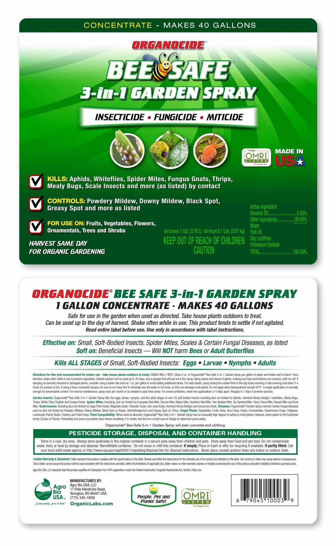 Organocide Bee Safe 3-in-1 Concentrate - 1 Gallon