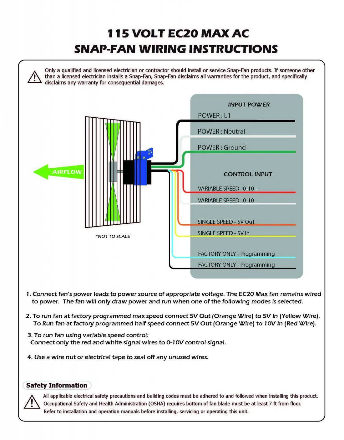 20" AC HAF Snap Fan Horizontal Air Flow, Brushless Motor, Variable Speed