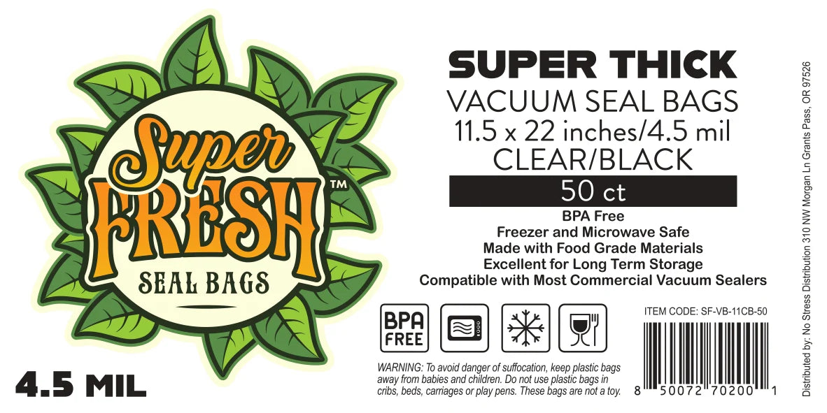 Super Fresh Vacuum Seal Bags 11.5" x 22" Black/Clear - 50 Pack