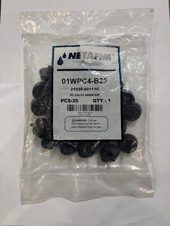 Netafim Techflow Emitter w/ Nipple Outlet WPC DRIP 4L/1.0 GPH (25/Bag)